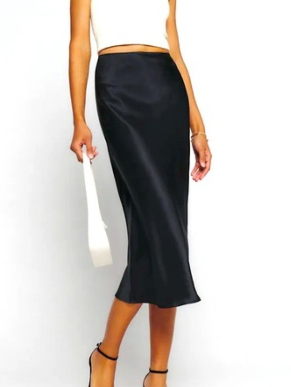Reformation Pratt Black Silk Bias Midi Skirt Medium 8
